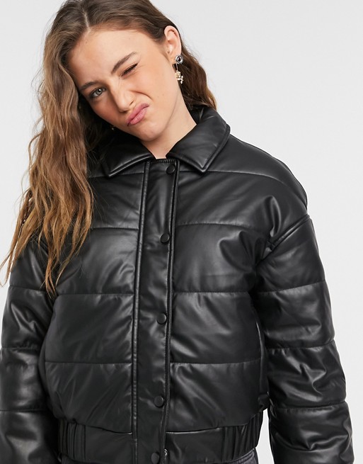 NA-KD x Chloe B padded faux leather jacket in black