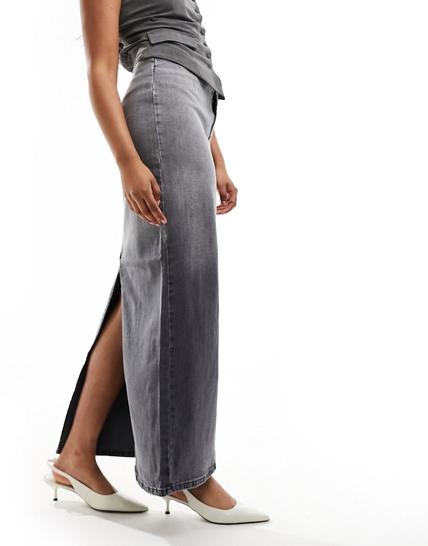 Na-kd X Chloe Monchamp Denim Midaxi Skirt In Gray Ombre - Part Of A Set