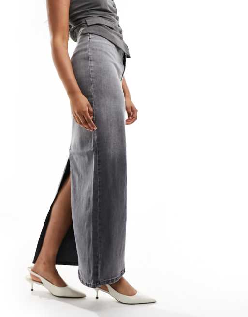 NA-KD x Chloe Monchamp - Jupe d'ensemble longueur mollet en jean - Gris dégradé