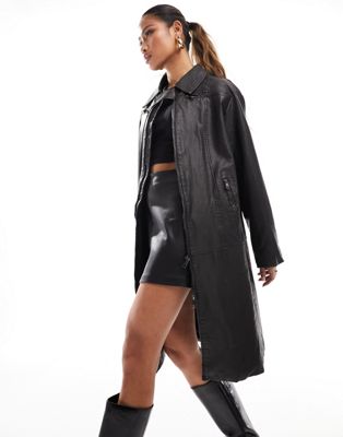 NA-KD x Chloe Monchamp long zip detail coat in black - ASOS Price Checker
