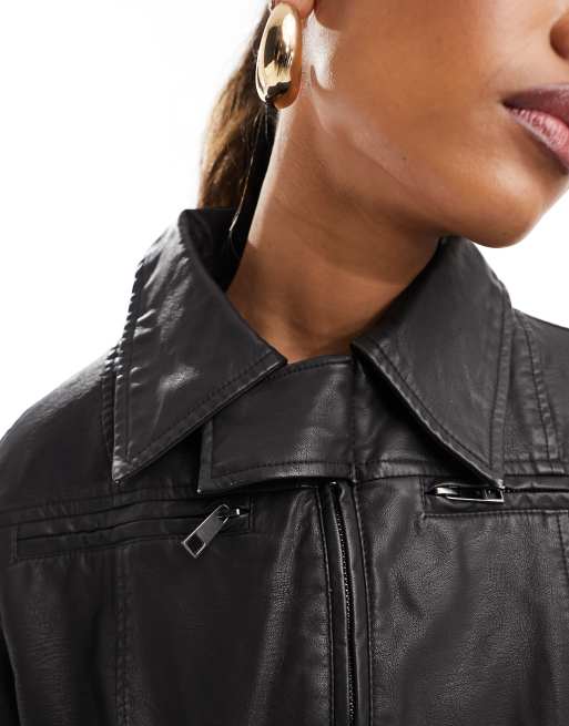 NA-KD x Chloe Monchamp long zip detail coat in black, 3 of 4
