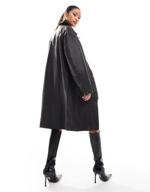 NA-KD x Chloe Monchamp long zip detail coat in black, 4 of 4