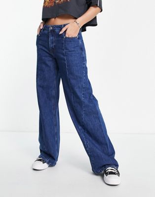 NA-KD X Chloe Monchamp low waist straight leg jeans in blue
