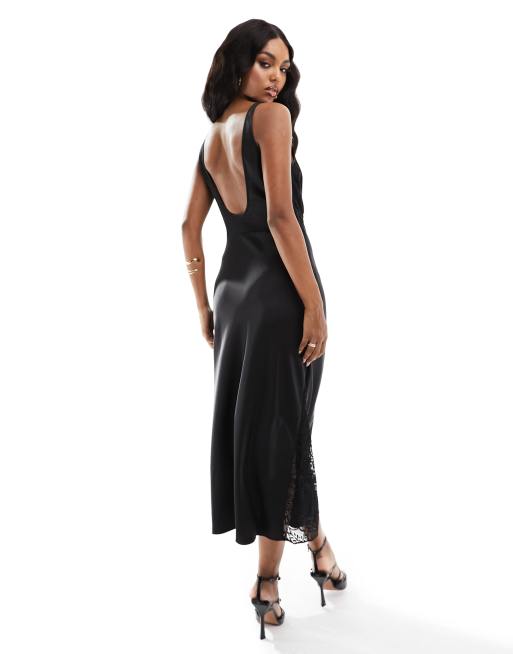 NA KD x Chloe Monchamp Robe mi longue avec detail en dentelle Noir ASOS