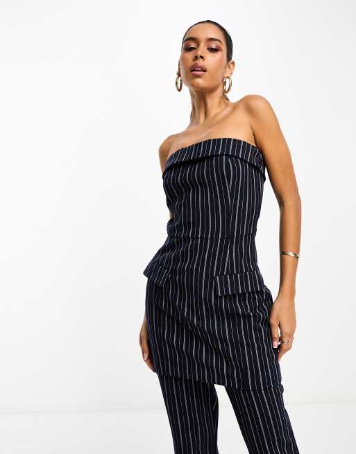 NA-KD x Chloe Schuterman - Corsetto lungo blu navy e bianco a righe in coordinato