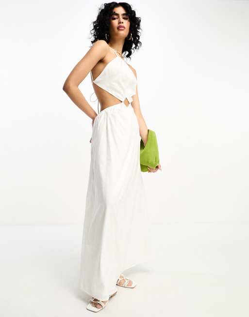 NA-KD x Chloe Schuterman - Lange strandjurk met lage achterkant in wit