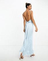ASOS DESIGN bandeau bias maxi dress with cowl back and tie detail