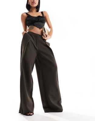 NA-KD x Claire Rose pleat detail pants in brown