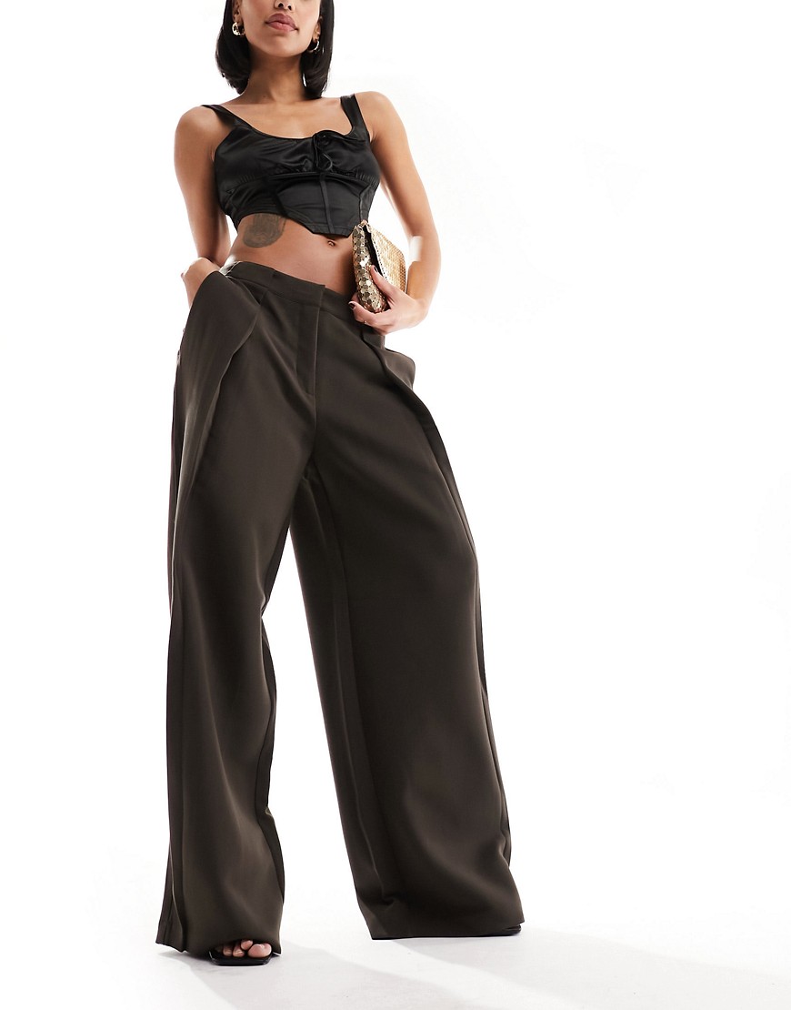 NA-KD x Claire Rose pleat detail trousers in brown