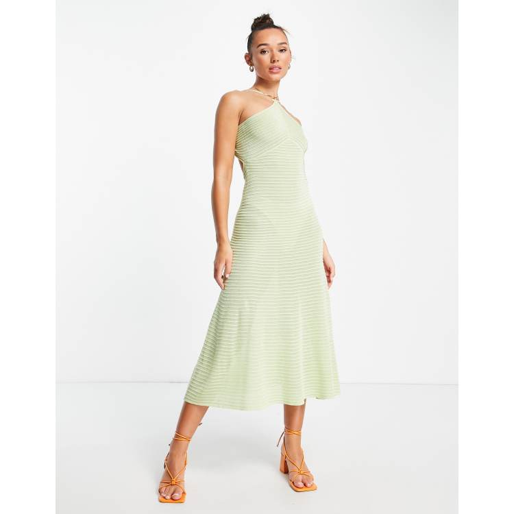 danny midi dress green NA-KD X Dani Pavlica tie back ribbed in dusty goddess