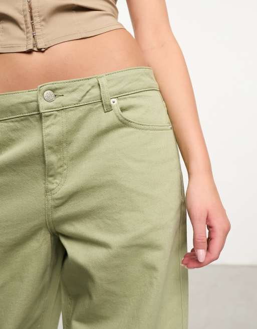 NA-KD x Durnels - Jeans oversize a vita bassa color kaki, 5 di 5