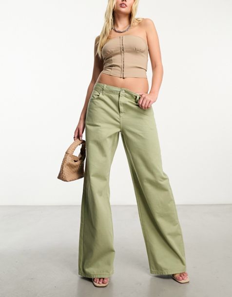 NA-KD elastic waistband baggy pants in khaki