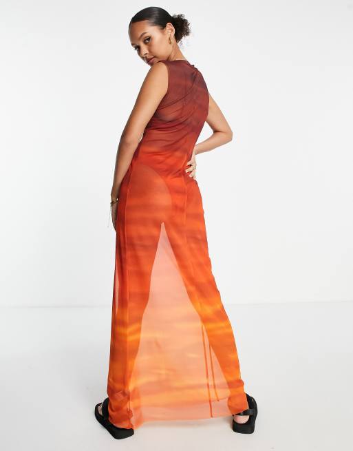 NA-KD X Elin Warnqvist mesh maxi dress in orange ombre print, 2 of 4