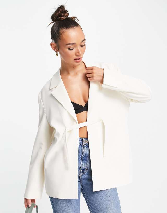 NA-KD x Elin Warnqvist strap detail blazer in off-white