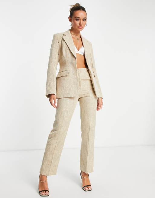 NA KD x Femmeblk fitted blazer in beige part of a set ASOS