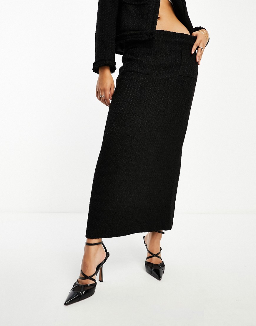 NA-KD x Hanna Schonberg co-ord pocket detail tweed maxi skirt in black