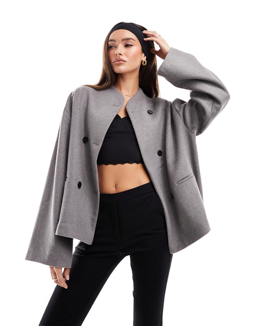 Na-kd X Hanna Schonberg Double Breasted Short Jacket In Gray