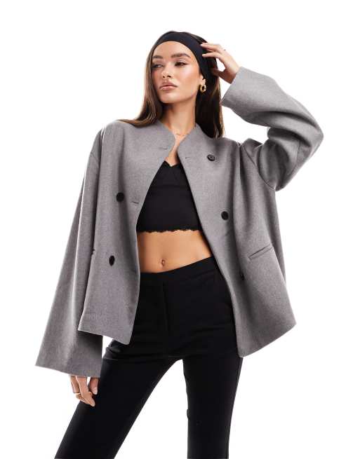 NA-KD x Hanna Schonberg double breasted short jacket in gray