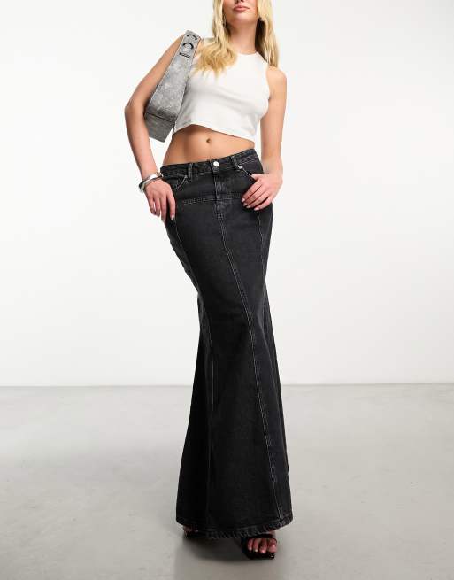 NA-KD x Hanna Schonberg - Luchtige denim maxirok met naaddetail in grijs