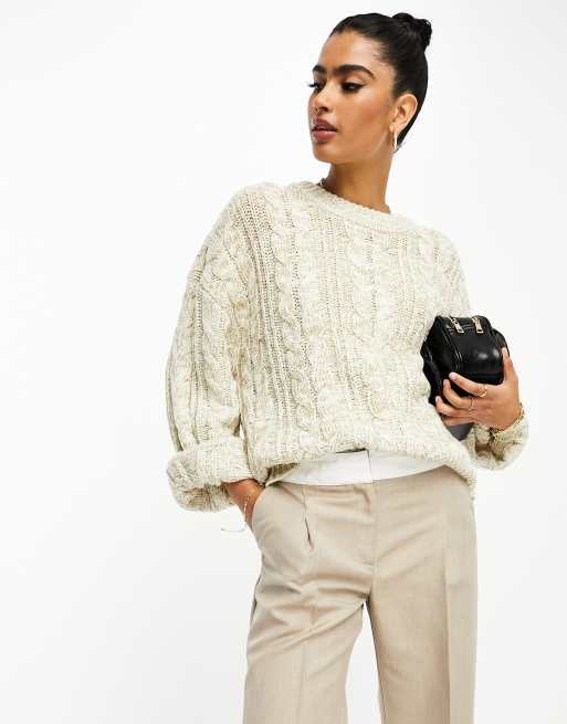 NA-KD x Hanna Schonberg - Maglione a trecce oversize bianco sporco