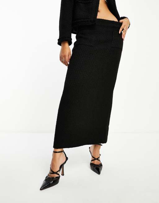 NA-KD x Hanna Schonberg Pocket Detail Tweed Maxi Skirt in Black - Part of A Set