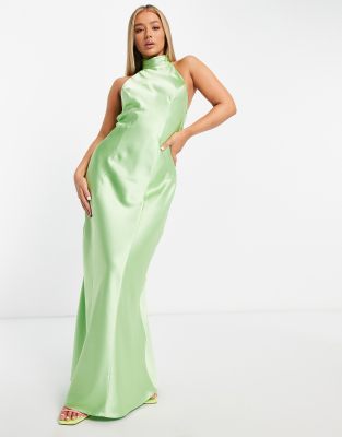 nakd green dress Na-kd X Hanna Schonberg Satin Maxi With Open Back In Dusty Floral Wedding Dress