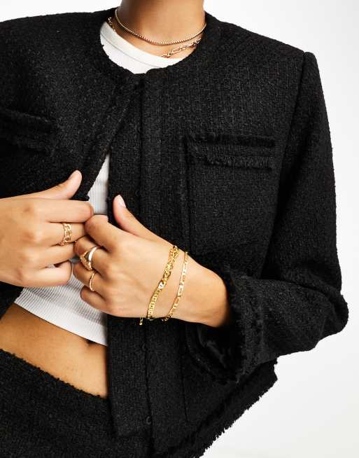 NA-KD x Hanna Schonberg - Tweed jack in zwart, deel van co-ord set, 2 van 4