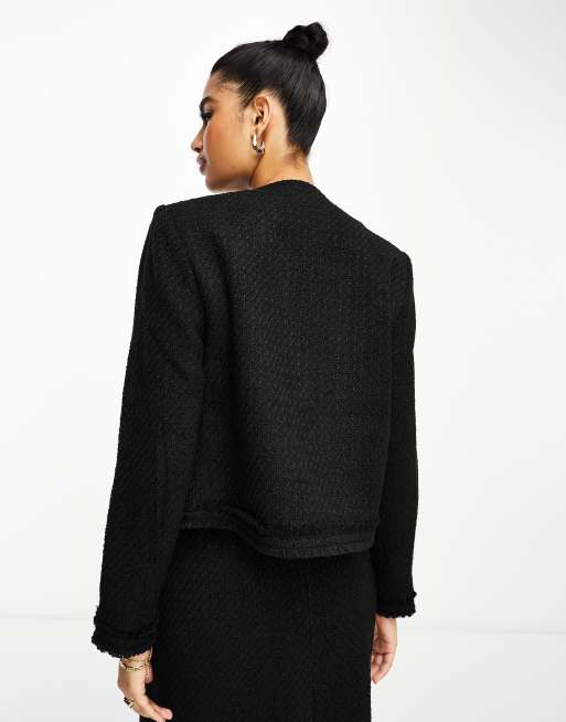 NA-KD x Hanna Schonberg - Tweed jack in zwart, deel van co-ord set, 4 van 4