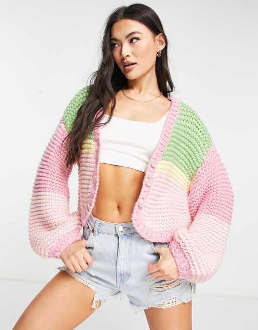 NA-KD x Ida Zeile - Cardigan oversize in maglia spessa multicolore