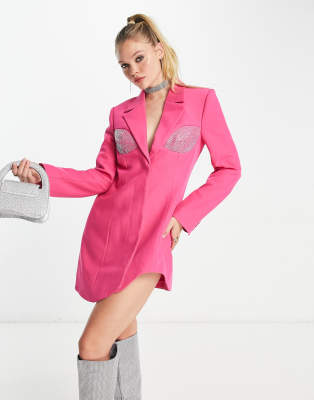 Na-kd X Janka Pollani Rhinestone Detail Blazer Mini Dress In Pink