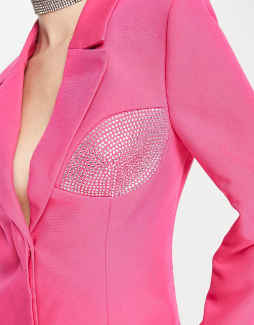 NA-KD X Janka Pollani rhinestone detail blazer mini dress in pink