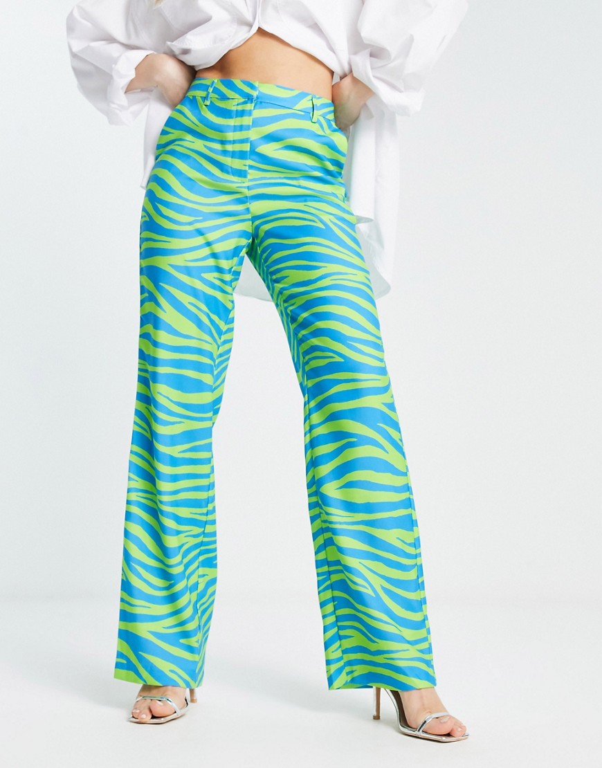 NA-KD x Janka Polliana co-ord high waist tailored trousers in green zebra-Multi