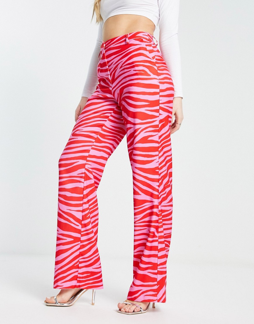 NA-KD x Janka Polliana co-ord high waist tailored trousers in pink zebra