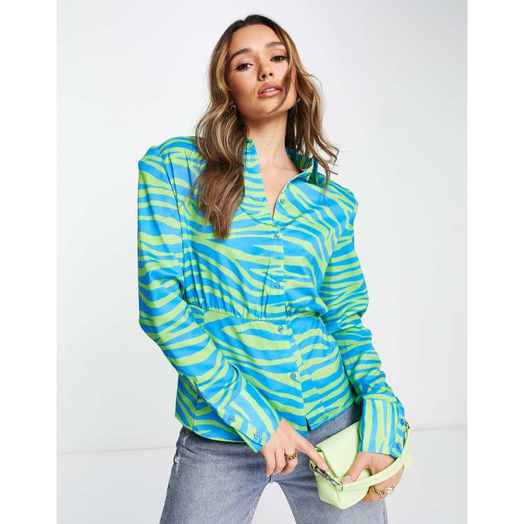 NA-KD x Janka Polliani cinched waist shirt in bright zebra satin