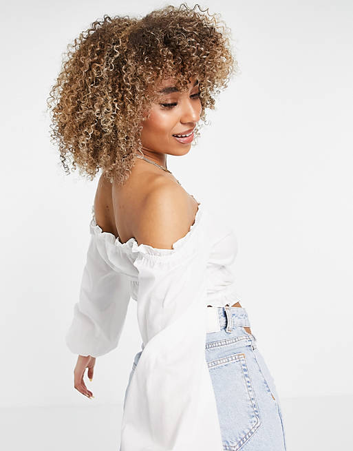 Tops Shirts & Blouses/NA-KD x Jazmin Azizam off shoulder cropped blouse in white 