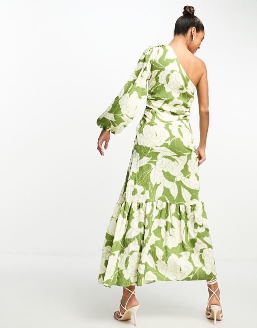 NA-KD x Jessica Haller - Maxi jurk met blote schouder in groene print, 4 van 4