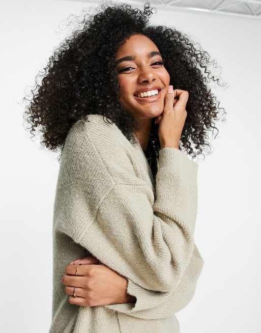 NA KD X Josefine fluffy longline cardigan in beige