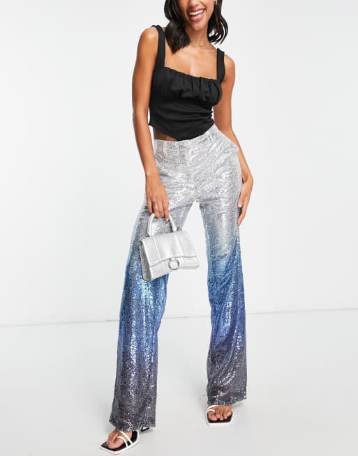 NA-KD X Josefine HJ - Broek met rechte pijpen en lovertjes in zilver met kleurverloop, deel van co-ord set 