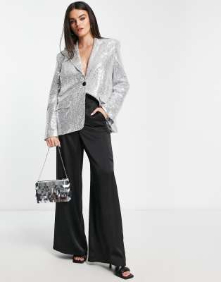 NA-KD X Josefine HJ co-ord oversized sequin blazer in silver