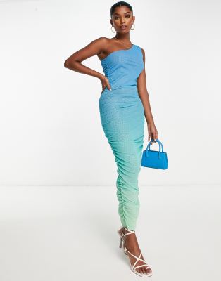 NA-KD X Josefine HJ one shoulder mesh maxi dress in green ombre