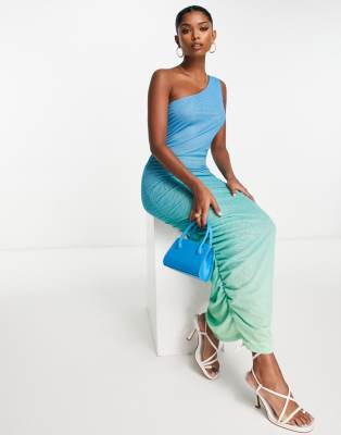NA-KD x Josefine HJ one shoulder mesh maxi dress in green ombre | ASOS