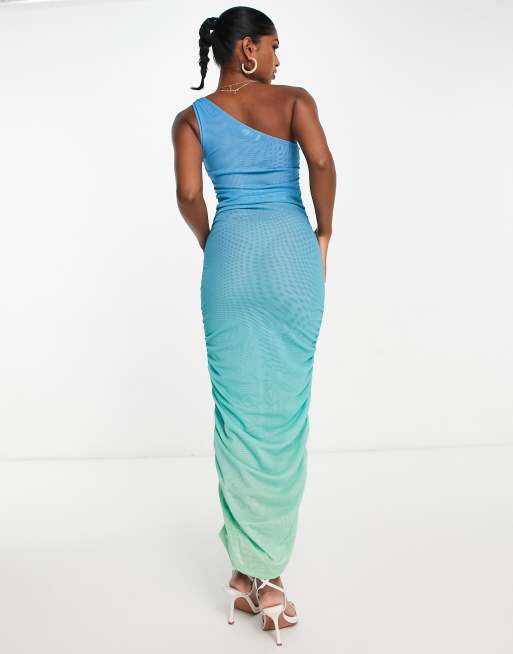 NA-KD x Josefine HJ one shoulder mesh maxi dress in green ombre | ASOS