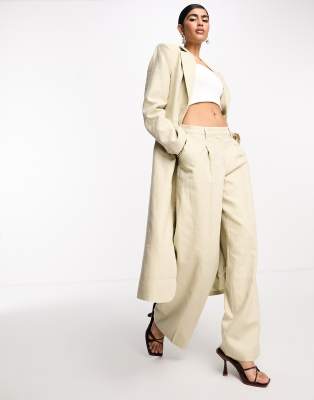 NA-KD x Josefine HJ straight pants in light beige (part of a set)