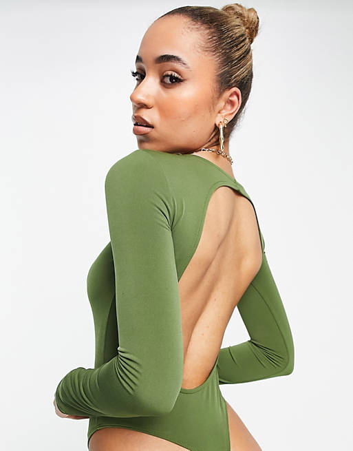 Women NA-KD X Josefine open back body in dark green 