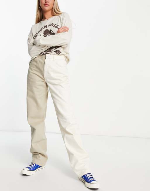 NA-KD X Josefine – Zweifarbige Jeans mit geradem Schnitt in Beige 