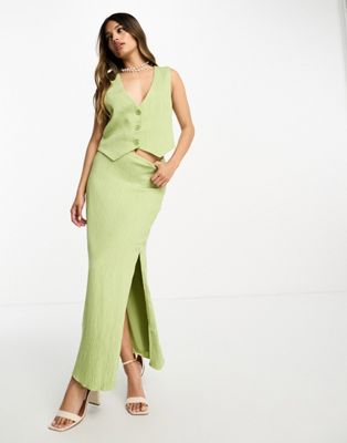 NA-KD x Julie Ferreri co-ord plisse midi front split skirt in green - ASOS Price Checker