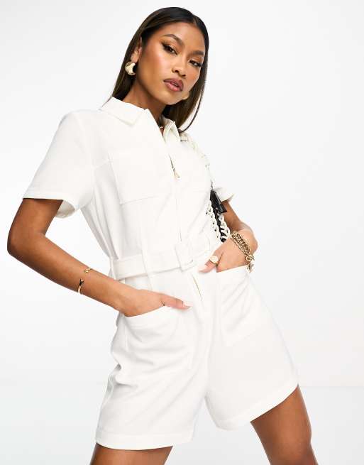 NA-KD x Julie Ferreri - Playsuit met zakken aan de voorkant in wit
