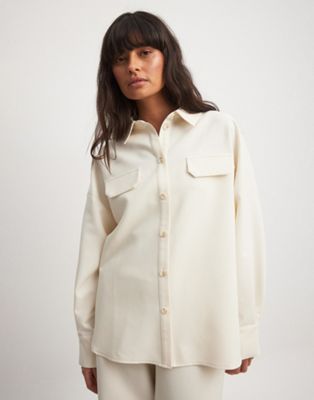 Na-kd X Laura Jade Stone Linen Blend Oversized Shirt In Beige-neutral