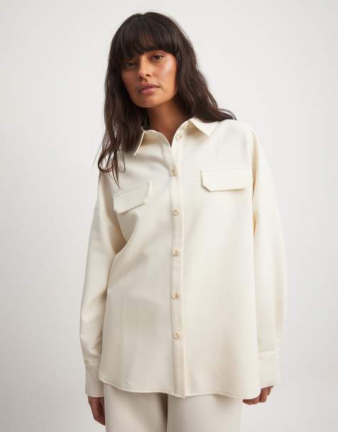 NA-KD x Laura Jade Stone linen blend oversized shirt in beige - view 1