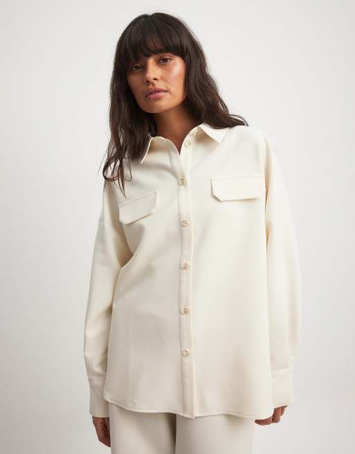 NA-KD x Laura Jane Stone - Camicia oversize in misto lino beige